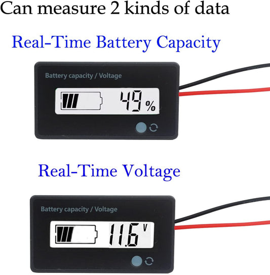 12V 24V 36V 48V Battery Meter, Voltage Indicator, Lead-Acid & Lithium Ion Battery Monitor, for Motorcycle Car Truck Vehicle Marine Boat Golf Cart Club Car - White