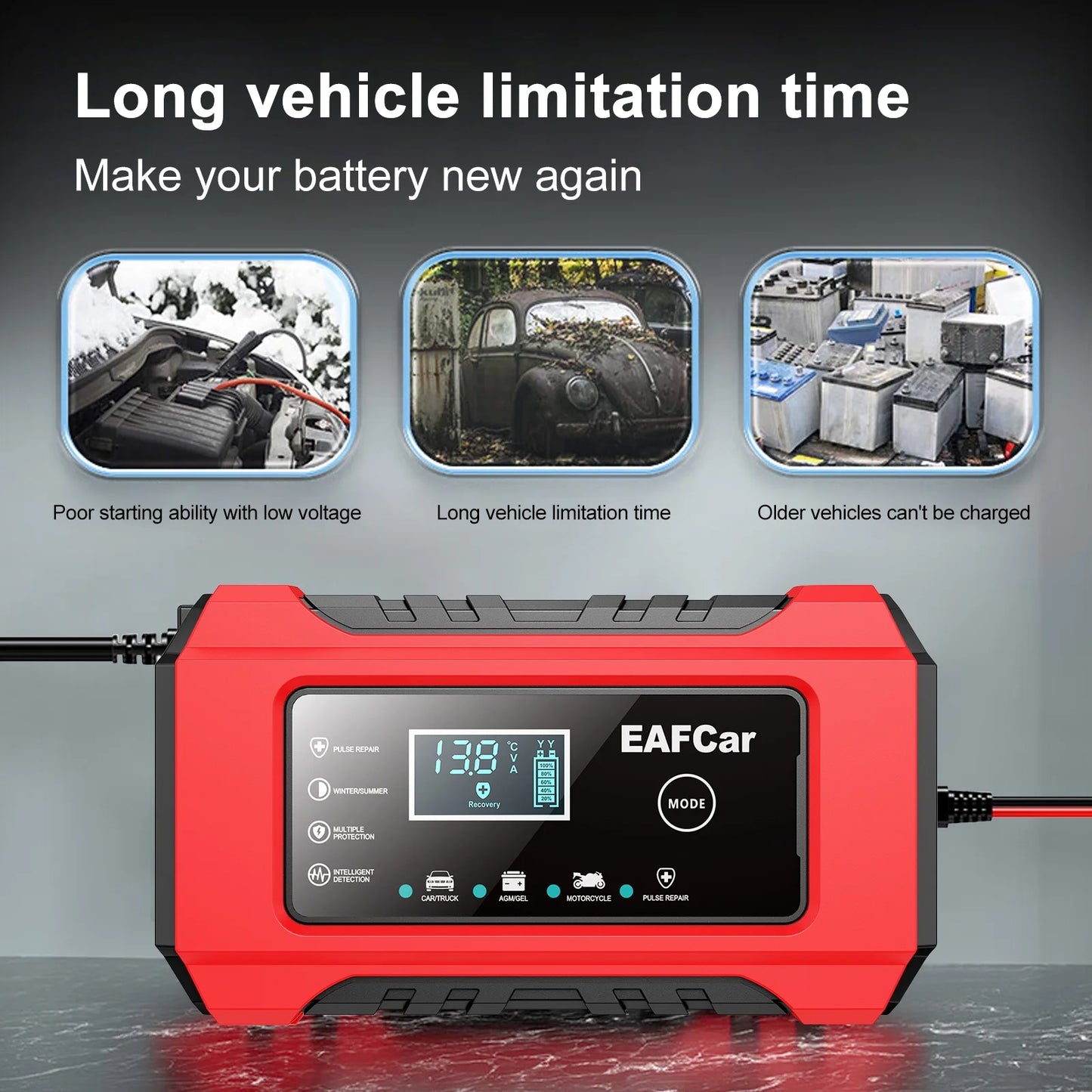 Car Battery Charger 12V Automotive, 6-Amp Fully Automatic Smart Charger, Trickle Charger and Maintainer, Car Battery Repair and Desulfator for Cars Boat Motorcycle Lawn Mower RV ATV SUV Snowmobile