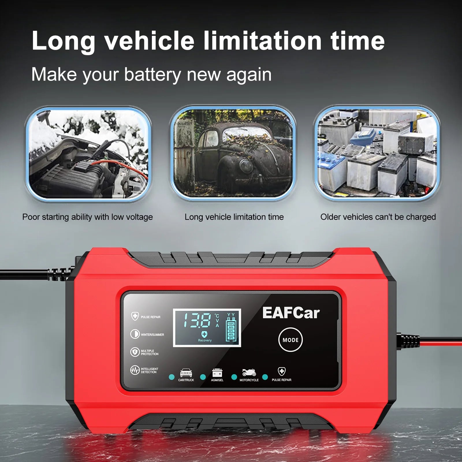 Car Battery Charger 12V Automotive, 6-Amp Fully Automatic Smart Charger, Trickle Charger and Maintainer, Car Battery Repair and Desulfator for Cars Boat Motorcycle Lawn Mower RV ATV SUV Snowmobile