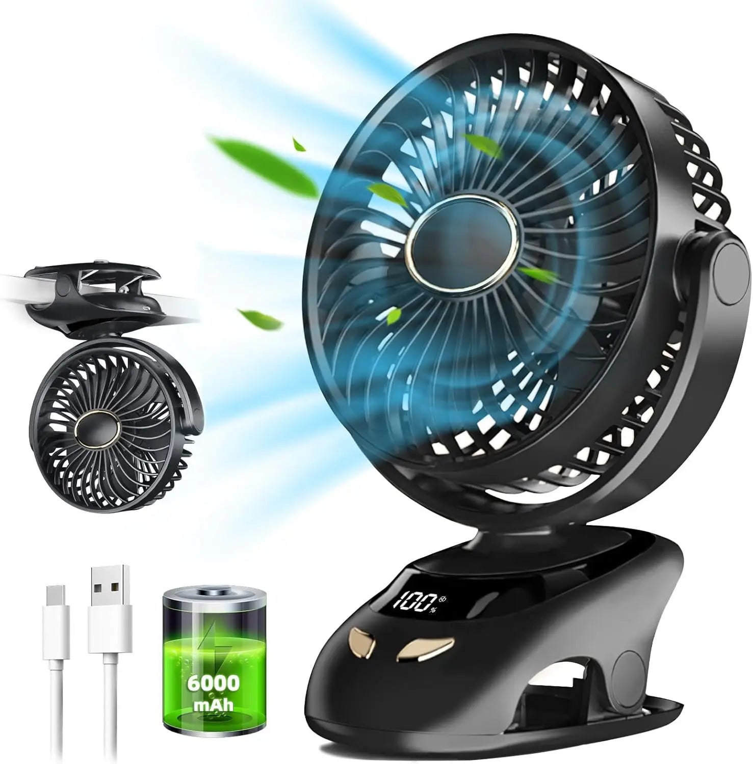 Small Desk Clip on Fan, Portable Personal USB Clip Fan for Home Office Travel Bed Stroller Camping Outdoor Golf Cart Fan