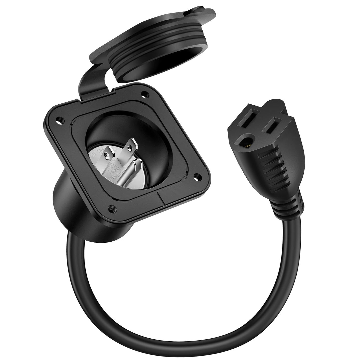 15 Amp AC Port Plug - 125V Power Inlet Socket with 18 Inch Extension Cord, Sh...