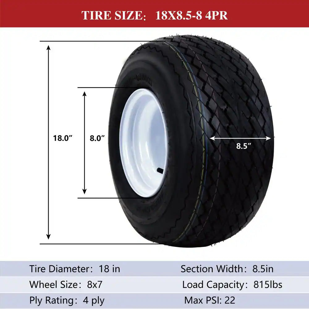 18 In. X 8.5 In.-8 4-Ply Golf Cart Tire Mounted on 8 In. X 7 In. 4-4.0 White Solid Wheel