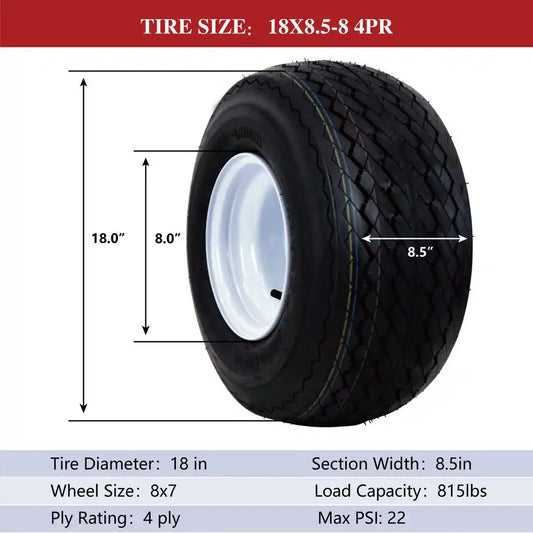 18 In. X 8.5 In.-8 4-Ply Golf Cart Tire Mounted on 8 In. X 7 In. 4-4.0 White Solid Wheel