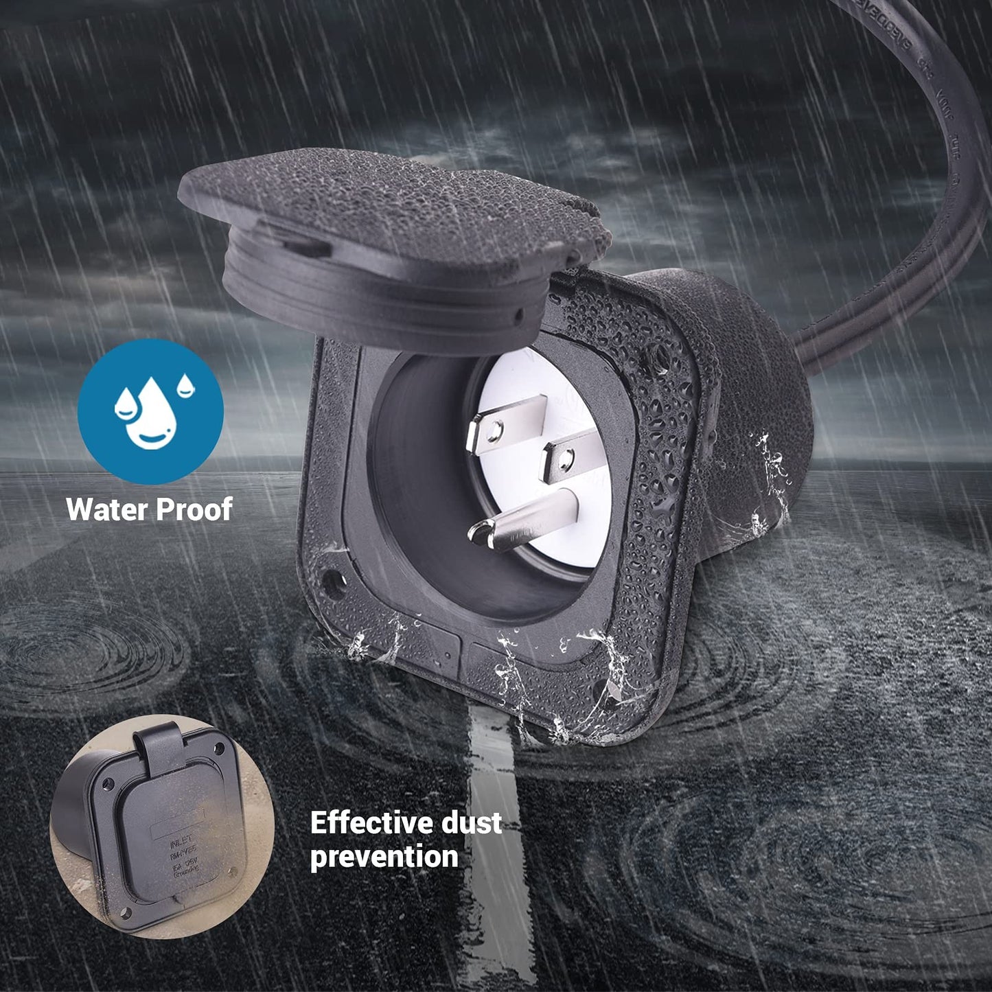 15 Amp AC Port Plug - 125V Power Inlet Socket with 18 Inch Extension Cord, Sh...