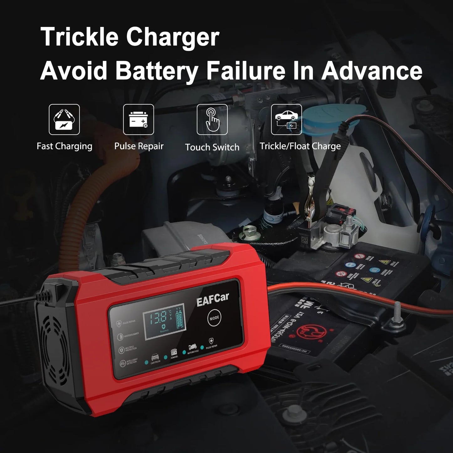 Car Battery Charger 12V Automotive, 6-Amp Fully Automatic Smart Charger, Trickle Charger and Maintainer, Car Battery Repair and Desulfator for Cars Boat Motorcycle Lawn Mower RV ATV SUV Snowmobile