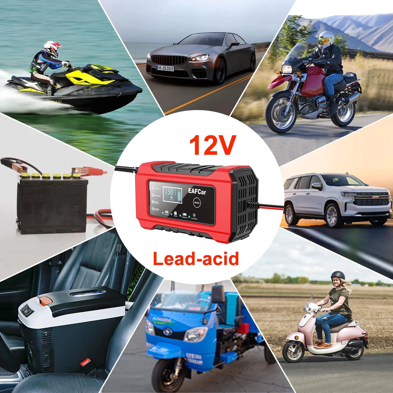 Car Battery Charger 12V Automotive, 6-Amp Fully Automatic Smart Charger, Trickle Charger and Maintainer, Car Battery Repair and Desulfator for Cars Boat Motorcycle Lawn Mower RV ATV SUV Snowmobile