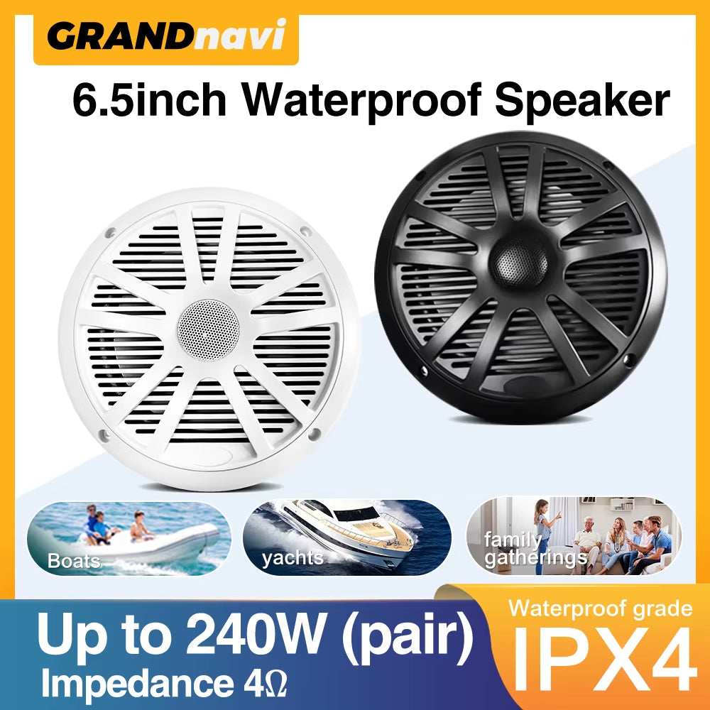 6.5 Inch Marine Speakers 1PCS 120W Waterproof Weather Resistant Stereo Boat Speakers for Yachts Golf Cart ATV UTV Ship Sauna