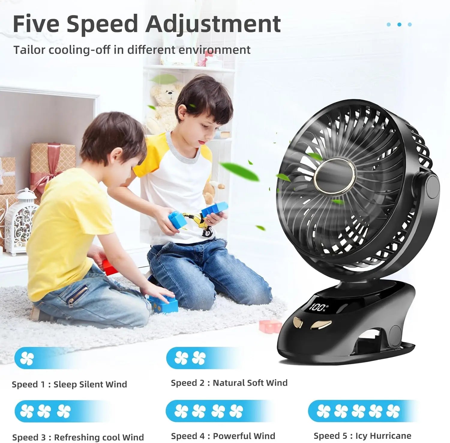Small Desk Clip on Fan, Portable Personal USB Clip Fan for Home Office Travel Bed Stroller Camping Outdoor Golf Cart Fan